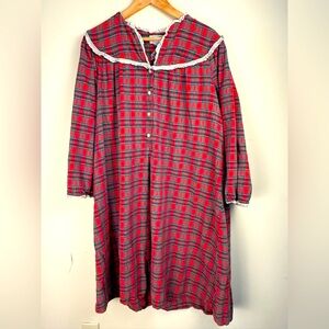 Lanz of Salzburg Red Classic Plaid Cotton Flannel Night Gown Pajama M SEE NOTES